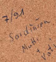 Sardiniai kerámia kiötő, festett parafa bevonattal. Jelzett,. 12 cm