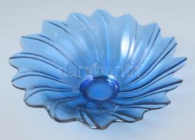 Retró kék üvegkínáló, hibátlan, d: 28 cm