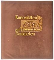 Kuriositäten auf Banknoten barna, bársonyborítású, négygyűrűs album, 32 darab osztás nélküli berakólappal, bársony borítású tokban, szép állapotban