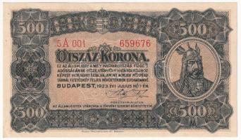 1923. 500K 5A 001 659676, Magyar Pénzjegynyomda Rt. Budapest nyomdahely jelöléssel T:I- sarokhajtások Adamo K34