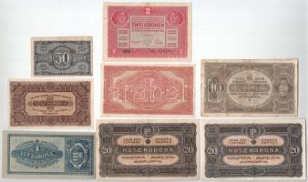 1917. 2K + 1920. 50f + 1K + 2K + 10K + 20K (2x) + 1922. 100K "Magyar Pénzjegynyomda Rt. Budapes...