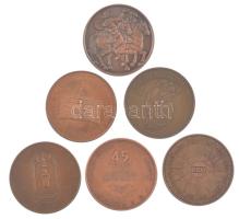 6 darabos bronz emlékérme tétel, közte "Szent Borbála", "Soproni Ünnepi Hetek", ...