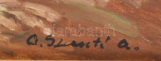 G. Szántó András (?-2002): Őszi táj. Olaj, farost, jelzett. Hátoldalán autográf felirattal és a művé...