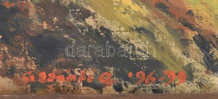 G. Szántó András (?-2002): Alkonyodik. Olaj, farost, jelzett. Hátoldalán autográf felirattal. Fakere...