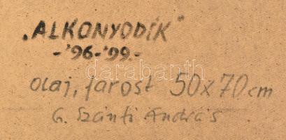 G. Szántó András (?-2002): Alkonyodik. Olaj, farost, jelzett. Hátoldalán autográf felirattal. Fakere...