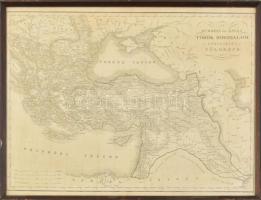 Európai és Ásiai Török Birodalom közönséges földképe, kiadta Lassú István, 1828. Határszínezett rézmetszet, papír, üvegezett fakeretben. Kissé foltos. 38x50 cm / Map of Turkey (Ottoman Empire), 1828, engraving, framed.