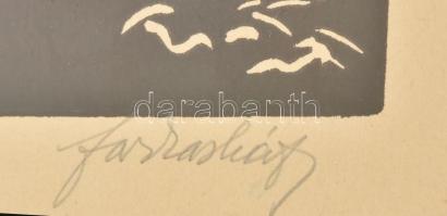 Farkasházy Miklós (1895-1964): Töprengő. Linómetszet, papír, jelzett. Üvegezett fakeretben. 31,5x18 ...