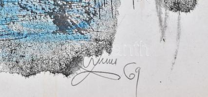 Olvashatatlan jelzéssel: Vízparti váror. Vegyes technika, nyomat. Fakeretben 75x57 cm