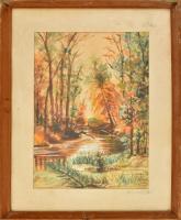 Olvashatatlan jelzéssel: Őszi erdő. Akvarell, papír. Üvegezett fakeretben. 41,5x31,5 cm.