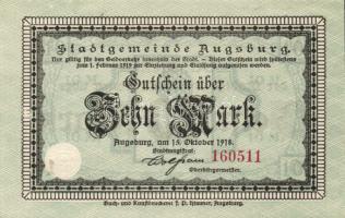 Német Birodalom/Császárság/Augsburg 1918.10.15. 10M (2x) T:I