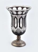 Ezüst (Ag) talpú, ólomkristály váza, jelzett, erősen sérült, m: 26,5 cm