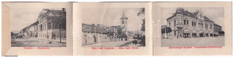 Orsova. Leporello belül vasútállomás, Ozanic szálloda, Scheinberger áruháza / leporellocard with sho...