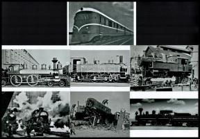 Gőzmozdonyok és vasúti szerelvények tétele, eltérő időben készült felvételek, 11 db modern nagyítás több hagyatékból, 10x15 cm és 15x10 cm