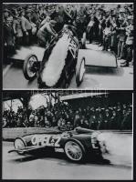 cca 1928 Az Opel ,,rakétaautója versenypályán, 2 db modern nagyítás, 10×15 cm