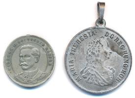 Németország ~1888. II. Vilmos, Németország császára / 1888. június 15 kétoldalas koronázási emlékérem + Ausztria DN (1760) Mária Terézia féltallérján alapuló fantáziaveret füllel, függesztőkarikával T:2 fülnyom, ph Germany ~1888. Wilhelm II. Deutscher Kaiser / 15. Juni 1888 coronation commemorative medallion + Austria ND (1760) fantasy coin based on Maria Theresias 1/2 Thaler with ear and suspension ring C:XF ear mark, edge error