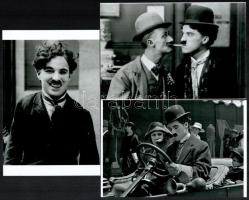 Charlie Chaplin film jelenetekben, 5 db fotó, ebből három modern nagyítás a néhai Lapkiadó Vállalat fotófotólaborjának archívumából, 18x24 cm és 10x15 cm