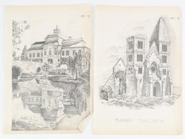 Hornyánszky Gyula (1924-1995) festő, grafikus hagyatékából egy mappa, össz. 46 db, főleg grafikák (c...