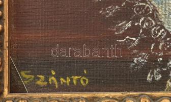 Szántó jelzéssel: Csendélet. Olaj, farost. Dekoratív, kissé sérült fakeretben. 14,5×18 cm