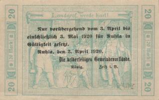 Német Birodalom/Weimari Köztársaság/Ruhla 1918.11.20. 20M (2x) T:II