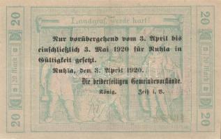 Német Birodalom/Weimari Köztársaság/Ruhla 1918.11.20. 20M (2x) T:II