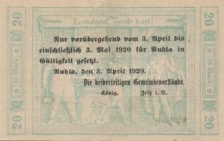 Német Birodalom/Weimari Köztársaság/Ruhla 1918.11.20. 20M (2x) T:II