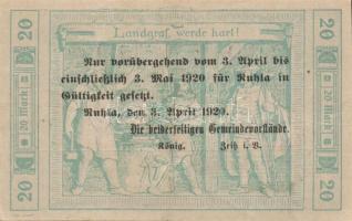 Német Birodalom/Weimari Köztársaság/Ruhla 1918.11.20. 20M (2x) T:II