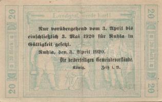 Német Birodalom/Weimari Köztársaság/Ruhla 1918.11.20. 20M (2x) T:II