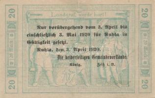 Német Birodalom/Weimari Köztársaság/Ruhla 1918.11.20. 20M (2x) T:II