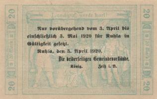 Német Birodalom/Weimari Köztársaság/Ruhla 1918.11.20. 20M (2x) T:II