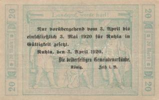 Német Birodalom/Weimari Köztársaság/Ruhla 1918.11.20. 20M (2x) T:II