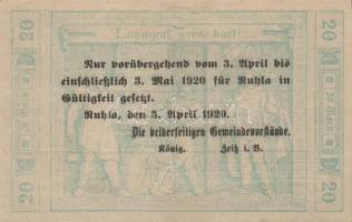 Német Birodalom/Weimari Köztársaság/Ruhla 1918.11.20. 20M (2x) T:II