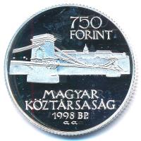 1998. 750Ft Ag "Budapest 125 éves" kapszulában, tanúsítvánnyal, tájékoztatóval T:PP Adamo EM149