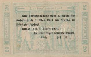 Német Birodalom/Weimari Köztársaság/Ruhla 1918.11.20. 20M (2x) T:II