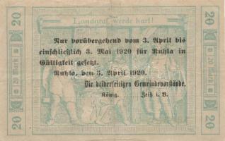 Német Birodalom/Weimari Köztársaság/Ruhla 1918.11.20. 20M (30x) T:II