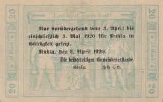 Német Birodalom/Weimari Köztársaság/Ruhla 1918.11.20. 20M (30x) T:II