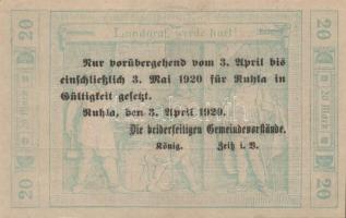 Német Birodalom/Weimari Köztársaság/Ruhla 1918.11.20. 20M (30x) T:II