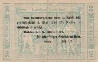 Német Birodalom/Weimari Köztársaság/Ruhla 1918.11.20. 20M (30x) T:II