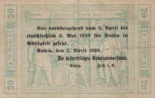 Német Birodalom/Weimari Köztársaság/Ruhla 1918.11.20. 20M (30x) T:II