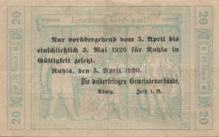 Német Birodalom/Weimari Köztársaság/Ruhla 1918.11.20. 20M (30x) T:II