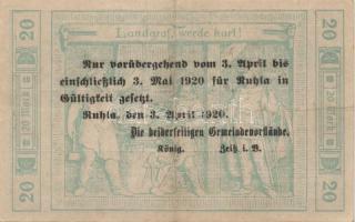 Német Birodalom/Weimari Köztársaság/Ruhla 1918.11.20. 20M (30x) T:II