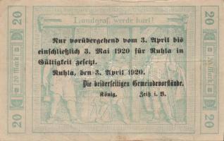 Német Birodalom/Weimari Köztársaság/Ruhla 1918.11.20. 20M (30x) T:II