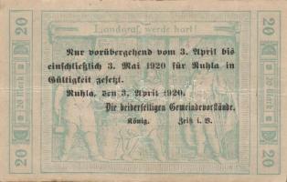 Német Birodalom/Weimari Köztársaság/Ruhla 1918.11.20. 20M (30x) T:II