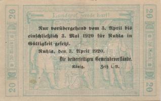 Német Birodalom/Weimari Köztársaság/Ruhla 1918.11.20. 20M (30x) T:II