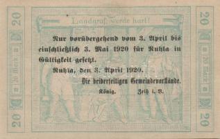 Német Birodalom/Weimari Köztársaság/Ruhla 1918.11.20. 20M (30x) T:II