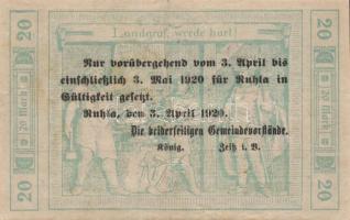 Német Birodalom/Weimari Köztársaság/Ruhla 1918.11.20. 20M (30x) T:II