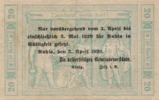 Német Birodalom/Weimari Köztársaság/Ruhla 1918.11.20. 20M (30x) T:II