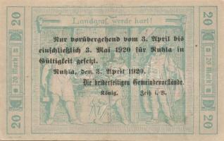 Német Birodalom/Weimari Köztársaság/Ruhla 1918.11.20. 20M (30x) T:II