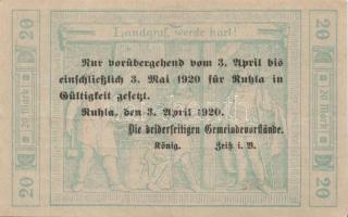 Német Birodalom/Weimari Köztársaság/Ruhla 1918.11.20. 20M (30x) T:II