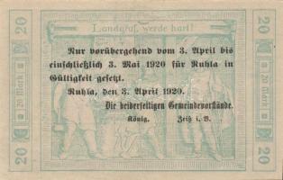 Német Birodalom/Weimari Köztársaság/Ruhla 1918.11.20. 20M (30x) T:II