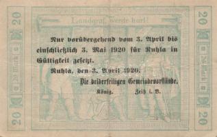 Német Birodalom/Weimari Köztársaság/Ruhla 1918.11.20. 20M (30x) T:II